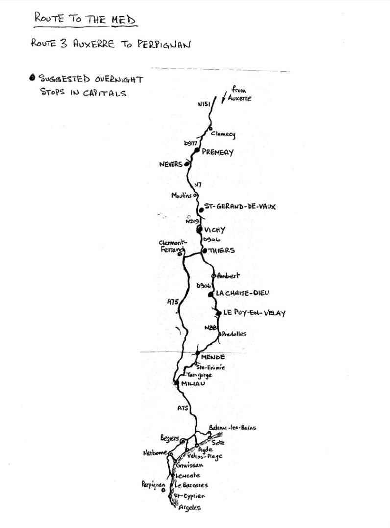 Auxerre to Perpignan route map
