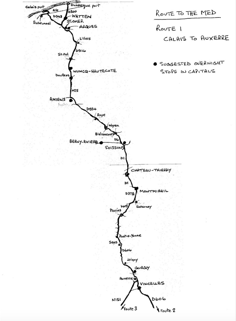 Calais to Auxerre route map